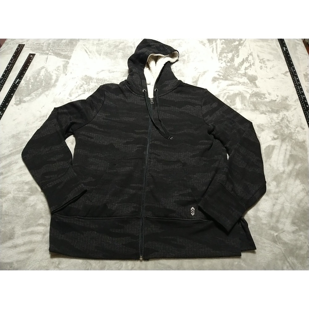 Free Country Full Zip Jacket Ladies L Black Camo Sherpa Lined‎ Outdoor Warm